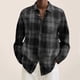 thumbnail image 5 of Camisas De Vestir Para Hombre Azul Hombre Otoño Invierno de un solo pecho cálido Casual Plaid solapa playa manga larga vacaciones al libre camisa de vacaciones (Grey, XL), 5 of 6