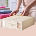 thumbnail image 2 of Organizador de sábanas para cama, caja de almacenamiento de sábanas, organizador de armario de lino lavable a prueba de polvo, organizador de ropa de Beige, 2 of 8