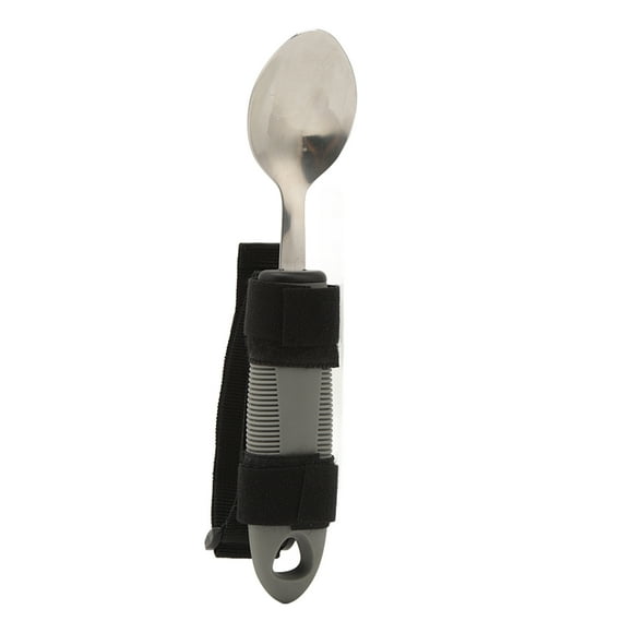 Cuchara adaptable con correa de acero inoxidable con mango ondulado, ayuda para comer y para la artritis de Parkinson.