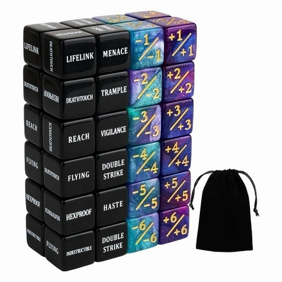48 Pieces MTG Dice Counters Bulk Ability Keywords MTG Tokens Shield Life Counter 6 Sided Dice Set for Magic The Gathering,TCG,Cards Gaming Accessories