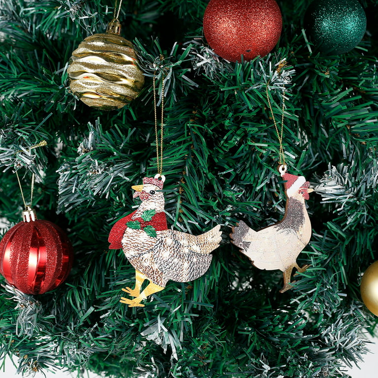 Christmas Tree Decorations Ornaments Chicken Acrylic with Scarf Chicken  Xmas Hanging Decoration Fancy Beautiful Indoor Outdoor Winter for Christmas