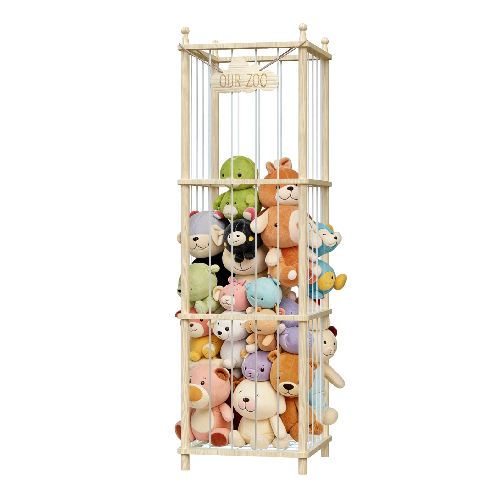 Bel Ark Stuffed Animal Storage Natural Pine Wood Toy Organizer, Space Saving Plushie Playhouse for Nursery, Playroom, Kids Bedroom