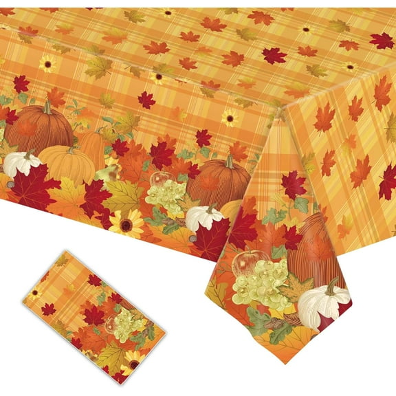 2 Pcs Fall Party Tablecloths, Boriyuan 54 x 108 inch Thanksgiving Plastic Table Cover, Rectangle Disposable Tablecloth for Home Dining Kitchen Picnic Autumn Harvest Party Holiday Decorations