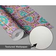 thumbnail image 6 of S4sassy Removable Vintage Style Waterproof Wall Wrap, Textured Finish Arabesque Pattern Tile Wallcover, Purple Contact Paper for Backsplash, Self Adhesive Vinyl Wallpaper Roll - Purple-25"x360" inch, 6 of 8