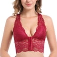 thumbnail image 2 of Women's Sexy Floral Lace Front-Close Padded Bralette Comfy Racerback Halter Plunge Wireless Bra, 2 of 7