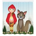 thumbnail image 2 of Ambesonne Wolf Shower Curtain, Red Riding Hood in Forest Art, 69"Wx84"L, Dark Coral and Warm Taupe, 2 of 4
