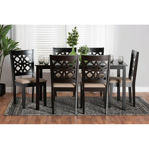 Baxton Studio Abigail Beige Fabric and Dark Brown Wood 7-Piece Dining Set