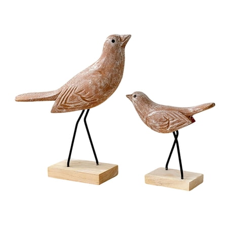 CarpNettore 2 Pieces Wooden Birds Figurines Desktop Ornament Lifelike Creative Coastal Decor