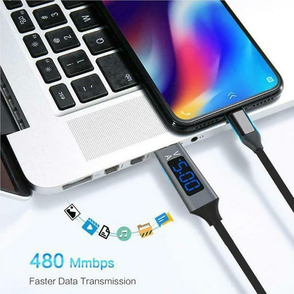 3A Fast Charging Data Cable LED charging cable Current charging cable 3a Voltage Display Type C Micro USB 8Pin QC3.0 Charge Cord for iPhone Android