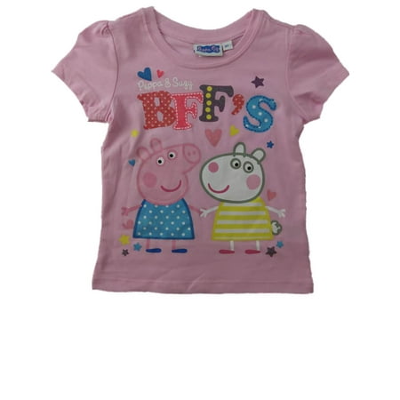 Infant Toddler Girls Peppa Pig & Suzy BFF Best Friends Tee Shirt Glitter