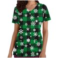 thumbnail image 2 of EQWLJWE Women's Plus Size Snowflake Plaid Print V-Neck Short Sleeve Scrub Top,, 2 of 6