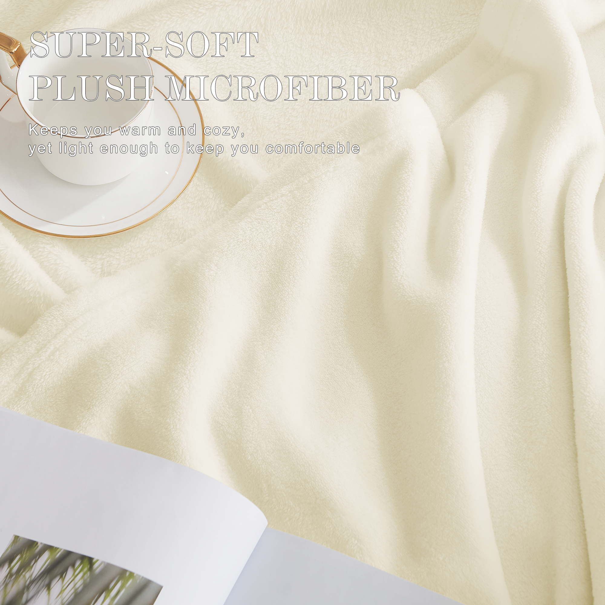 NICETOWN Flannel Bed Blanket Fleece King Size All Season Lightweight Plush Cozy Super Soft Luxury Couch Sofa Blanket for Bedroom/Gift, Beige, 70"x78"
