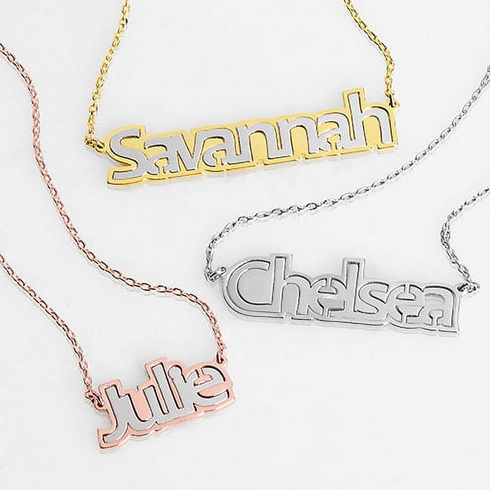 Personalized Planet Women's Sterling Silver Bold Pierced Name Plaque Necklace