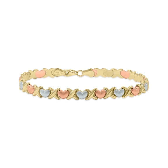SZUL Women's 14K Tri-color Gold X & O Heart Stampato Bracelet