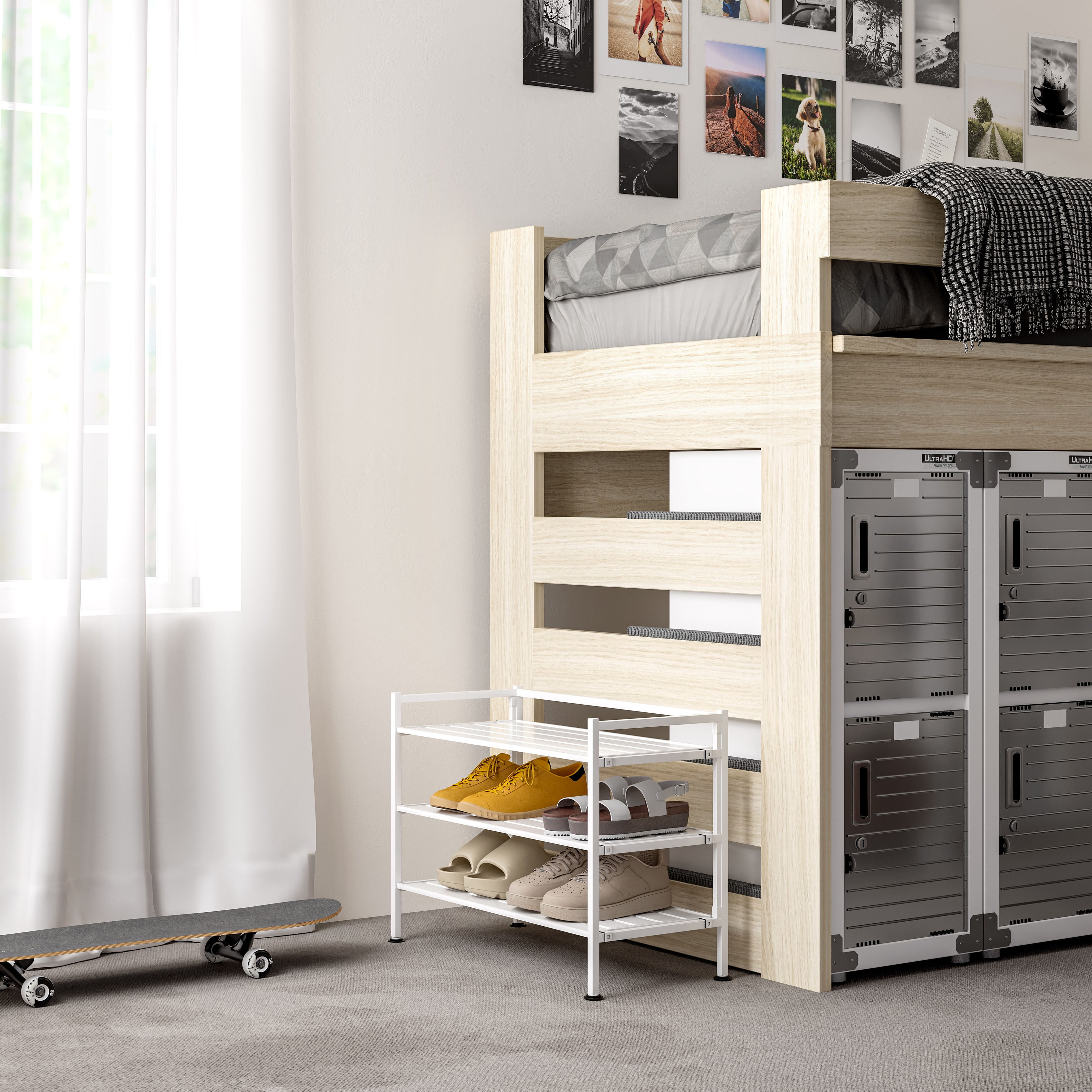 Seville Classics 3-Tier Stackable Interlock 12-Pair Resin Slat Sturdy Metal Frame Shoe Storage Rack Organizer, White Slat