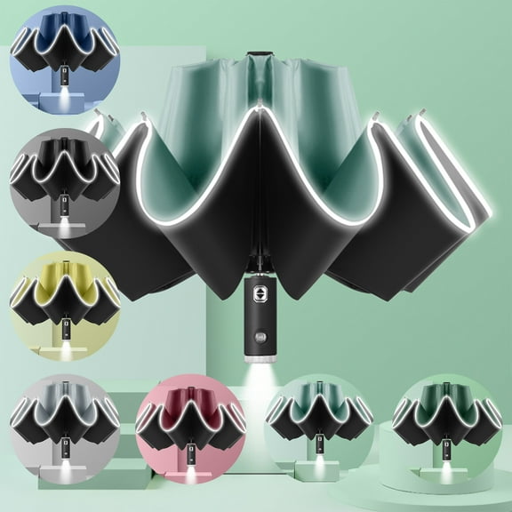 Kayannuo Valentines Day Portable Windproof Compact Travel Umbrella LED Flashlight Handle Auto Umbrella With Reflective Tape Aluminum Alloy Umbrella Holder