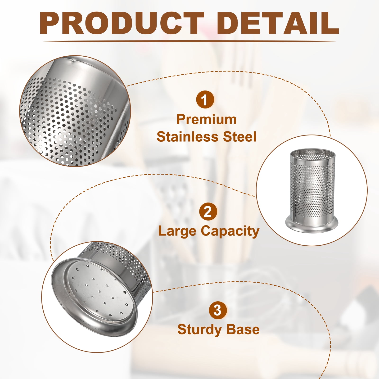Stainless Steel Utensil Holder, Kitchen Cutlery Holder Small Hole Flatware Organizer for Forks Silver