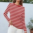 thumbnail image 6 of Women's Long Sleeve Striped T-Shirt, Casual Red and White Crew Neck Top, Soft Cotton Blend, 6 of 8