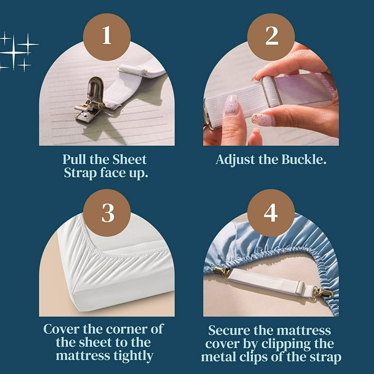 Bed Sheet Holder Corner Straps - 8 pcs White, Mattress Cover Clips