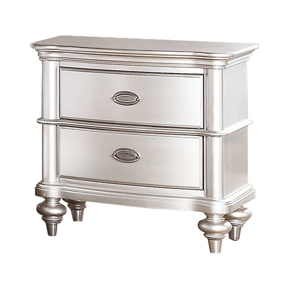 Cterwk Wood Nightstand with 2 Drawer, Antique Silver