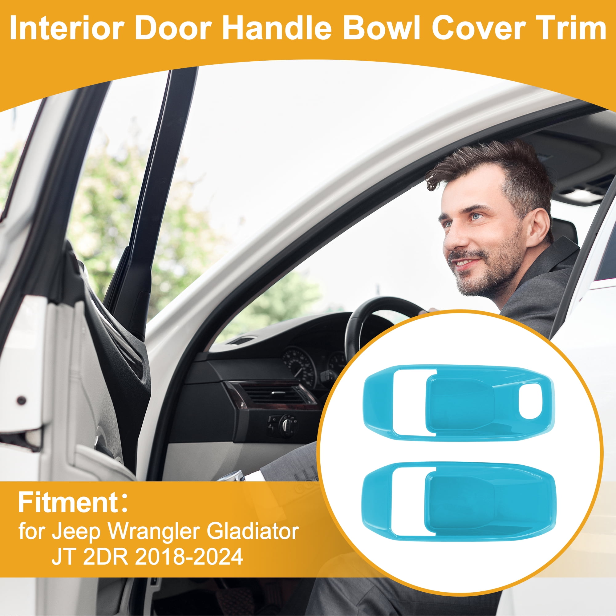 Interior Door Handle Bowl Cover Trim for Jeep Wrangler Gladiator JT 2DR 2018-2024 Inner Door Handle Decoration Frame Trim Light Blue ABS 2 Pcs
