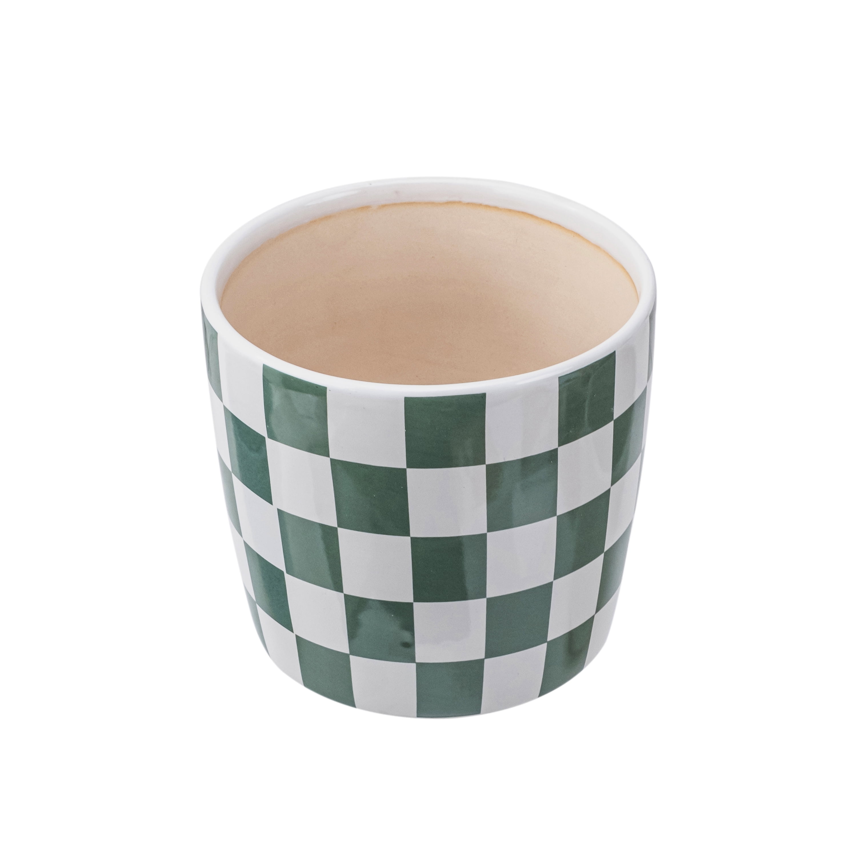 Mainstays 6 inch Green White Checkered Ceramic Planter