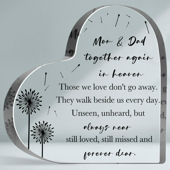Sympathy Gifts for Loss of Loved Mom or Dad, Loss of Loved Parents Acrylic Sign, Dandelion Decoration Heart-shaped Acrylic Plaque Desk Decor, Funeral Remembrance Gifts Sign