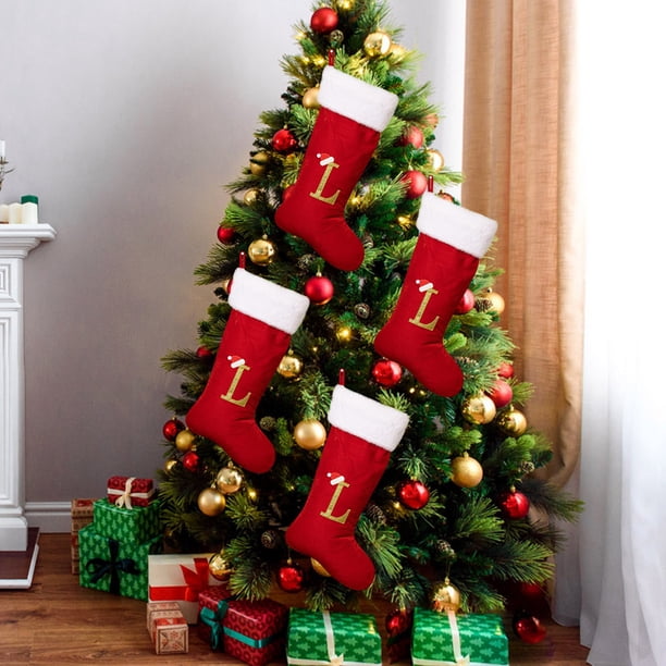 Chimenea Decoraciones de Navidad Suministros de Decoración de Navidad Red High End Gold Velvet Letter Calcetines 26 Carta Calcetines Regalo de Navidad Calcetines Regalos de Navidad de la Familia