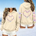 thumbnail image 2 of Staron Women's Hoodie Hooded Long Sleeve Graphic Hearts Casual Crewneck Sweatshirt Loose Cute Pullover Hoodies Tops Beige M, 2 of 6
