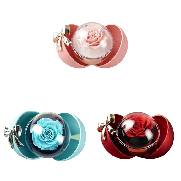 Zoowood Proposal Ring Box Engagement Wedding Ring Holder with Rose Bow Spherical Jewelry Box for Women Valentine's Day 3Pcs Pink Blue Red