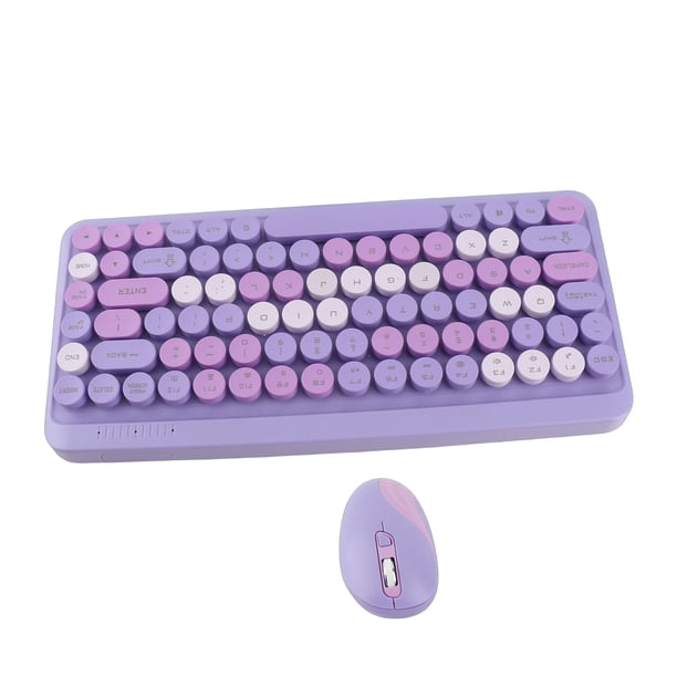 Combo De Teclado Y Mouse Inalámbricos, Lindo Teclado Retro Con Teclas Redondas, 1000/1200/1600 DPI Mouse, Enchufe Y Reproducción Del Receptor USB 2.4G, Teclado Ergonómico Para