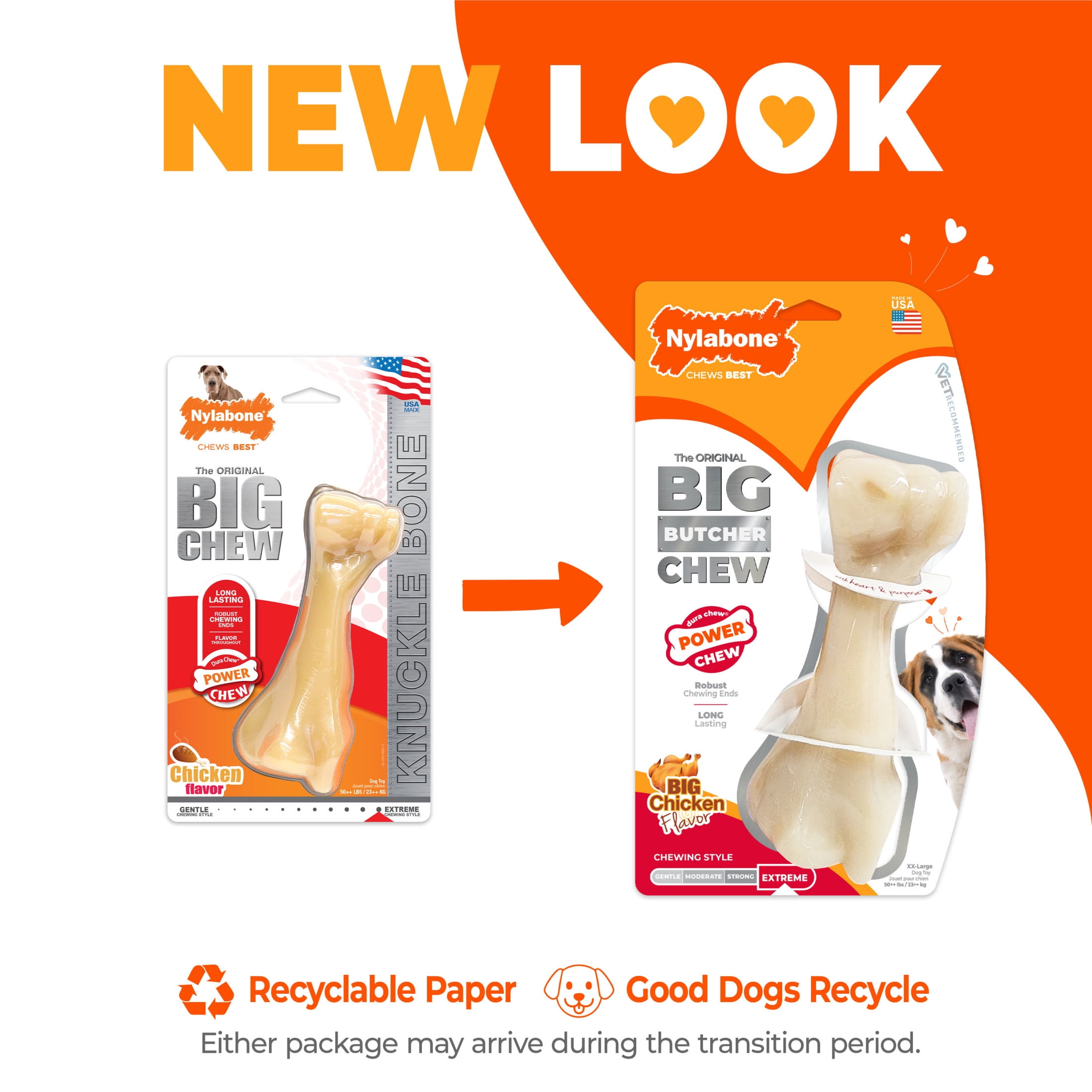 Nylabone Power Chew Butcher Bone Dog Toy, Dog Chew Toy, Chicken Flavor, XX-Large, 1 Count