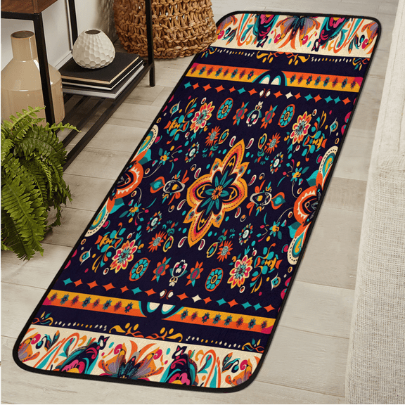CURLYOOT Boho Mexican Flower Runner Rug 2'x6' Washable Kitchen Runner Rug Indoor Non Slip Laundry Rugs Floral Floor Carpet for Hallway Kitchen Entryway Bedroom Living Room