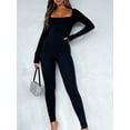 thumbnail image 5 of Women Fall Bodycon Jumpsuits Solid Color Square Neck Long Sleeve Long Rompers Fashion Skinny Playsuits Streetwear, 5 of 10