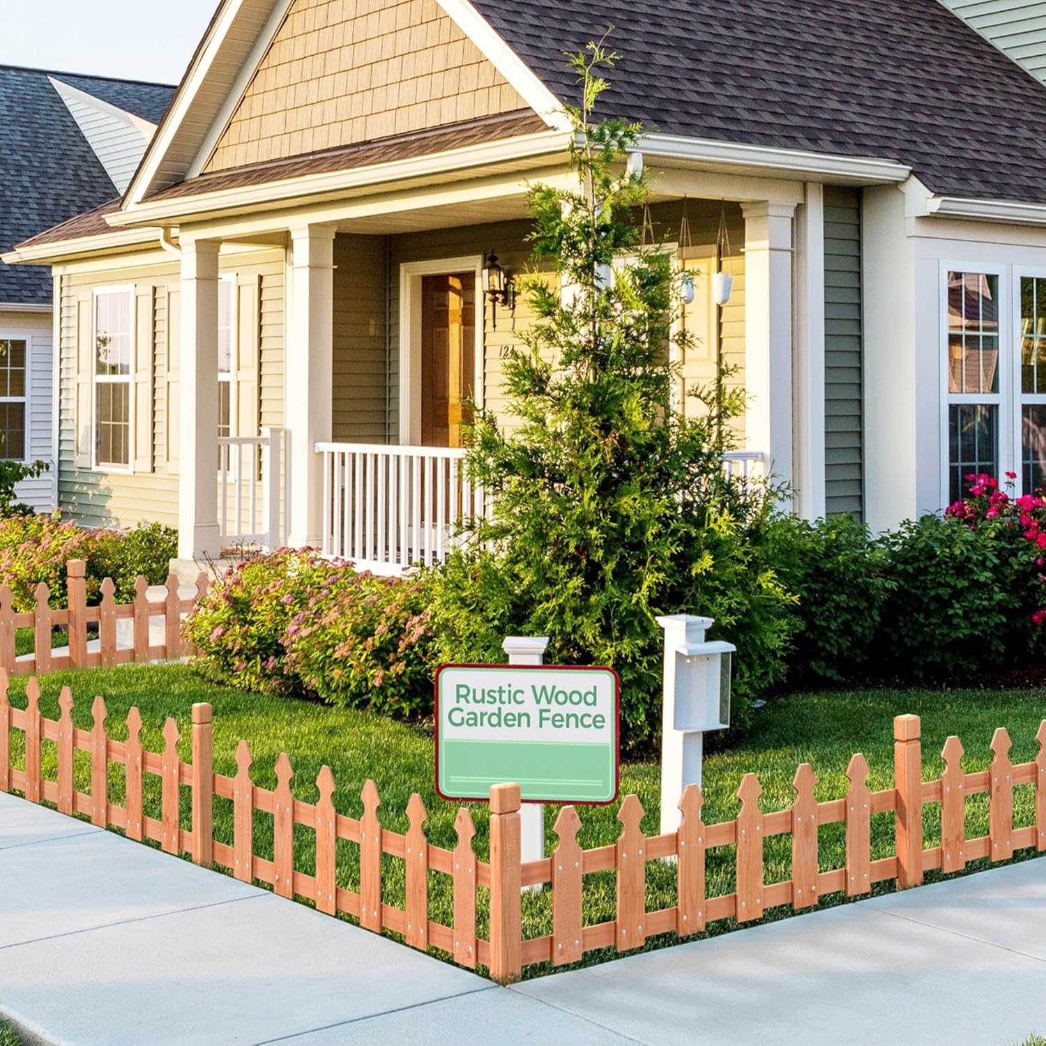 WLTER Wood Picket Garden Fence Edging Fencing Garden Yard Border Edging Panels Posts Flower Plants Pool Fences-177.5 in