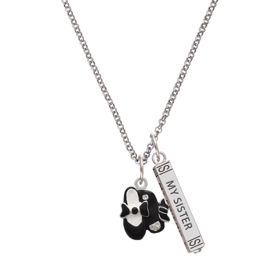 Delight Jewelry Silvertone Black Enamel Tap Shoes Silvertone Always My Sister Bar Charm Necklace, 23"