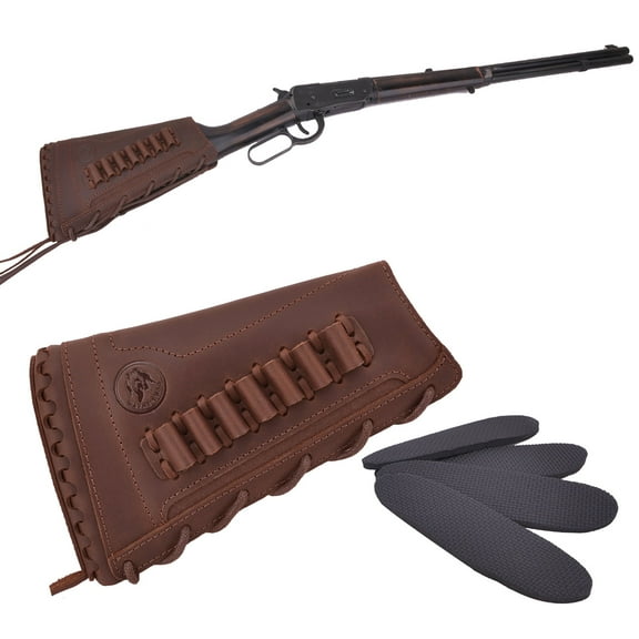 Rifle Buttstock Leather Cover Sleeve with Rifle Ammo Holder For Right Handed .357 .30/30 .38