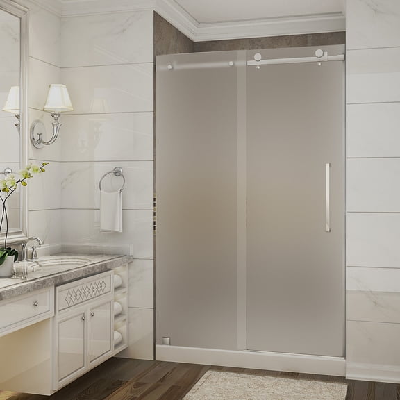 Aston SDR976F-TR-SS-48-10-R Moselle 48" Wide X 77-1/2" High Frameless Sliding Shower Door