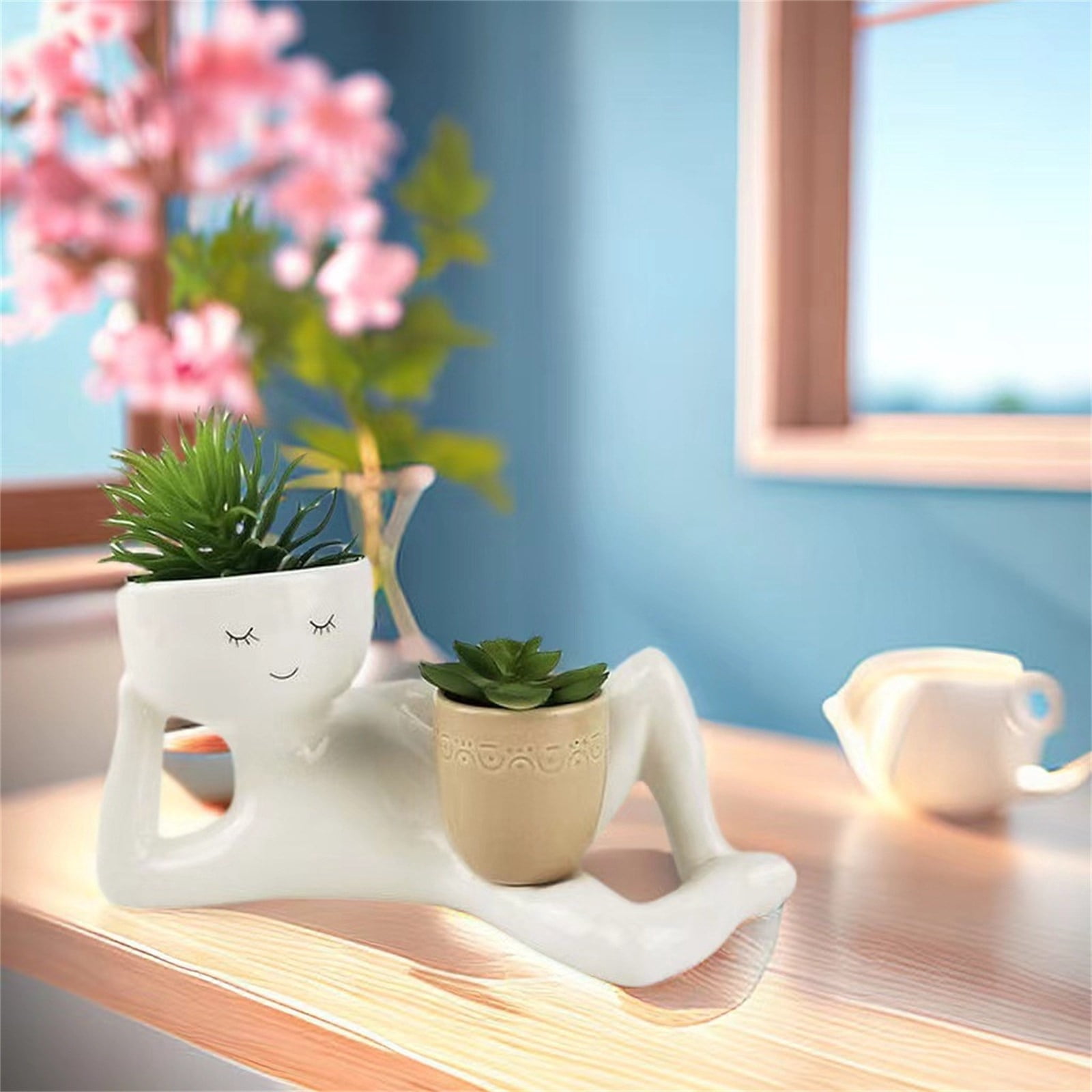 Funny Plant Pots, Lazy Little Character Lying Down Flowerpot Succulent Planters, Resin Funny Planters for Indoor Outdoor Plants, Lazy Guy Planter for Home Garden Decor