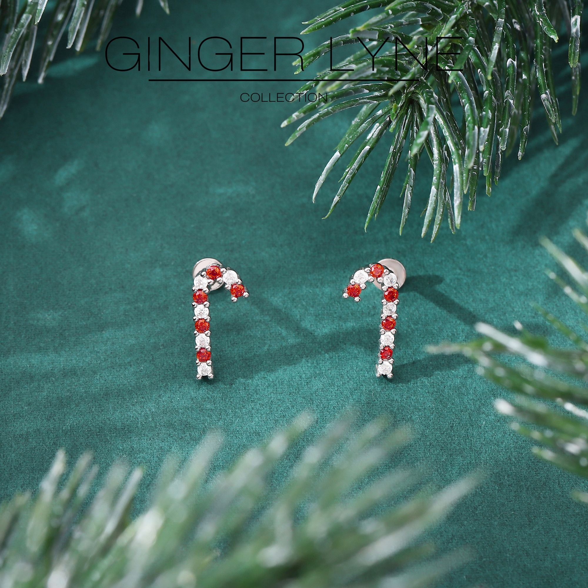 Christmas Candy Cane Flat Back Earrings for Women Sterling Silver 16g Cartilage Helix Lobe Body Piercing Stud by Ginger Lyne Collection