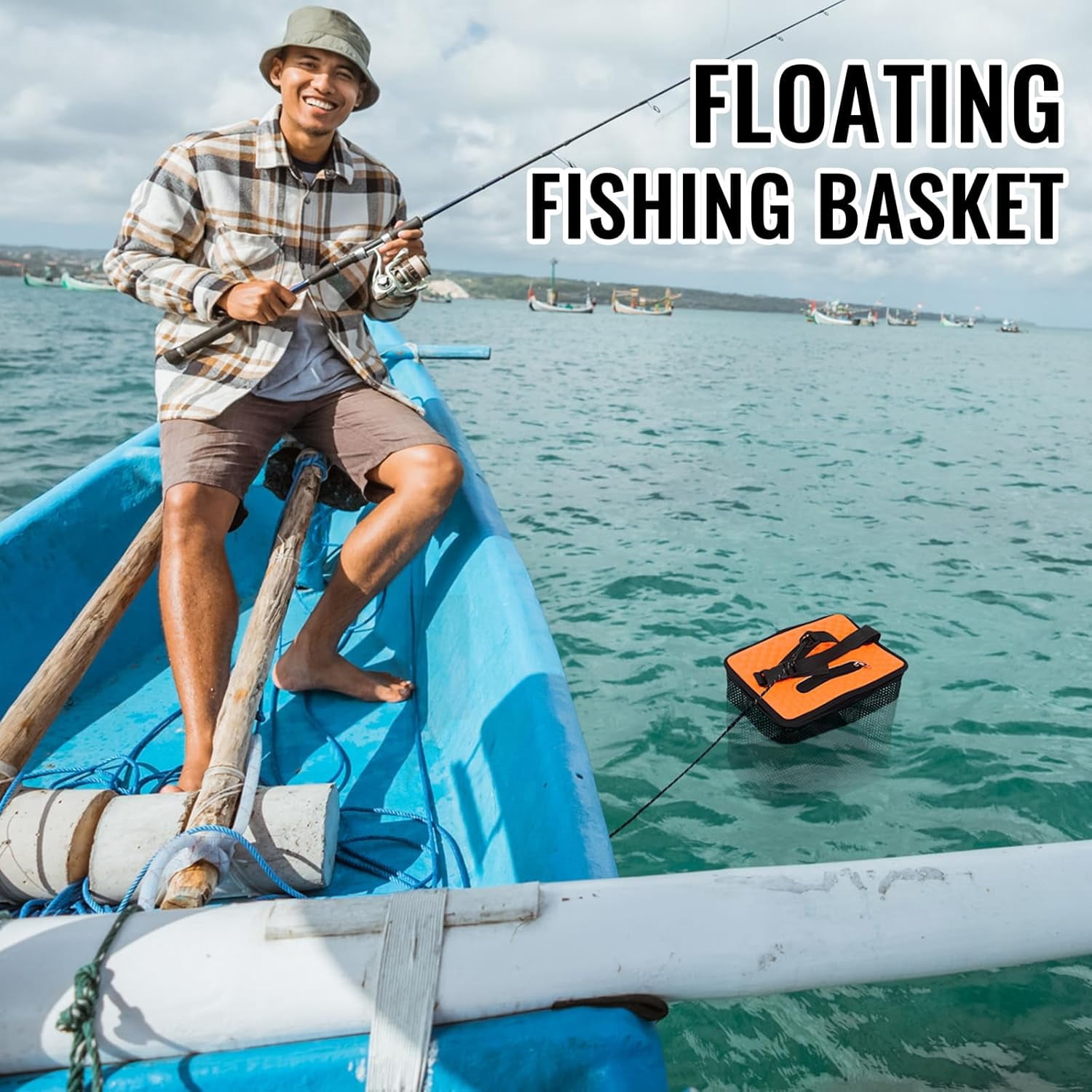2 Pcs Floating Fishing Basket for Caught Fish 3.5 Gallons /10 Gallons Collapsible Fishing Net Foldable Minnow Bucket Holder Portable Rubber Coated Bait Storage Cage for Live Minnows Crayfish