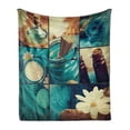 thumbnail image 1 of Spa Soft Flannel Fleece Throw Blanket, Blue Themed White Daisies Scents Towels and Incense Artwork Collage Design, Cozy Plush for Indoor and Outdoor Use, 50" x 60", Blue Brown and White, by Ambesonne, 1 of 6