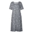 thumbnail image 3 of estampados Vestidos de verano Vestidos midi con cuello redondo plisados impresos Básicos Clásicos al aire libre Diarios Vestidos sueltos de manga corta Gris / 2XL, 3 of 5