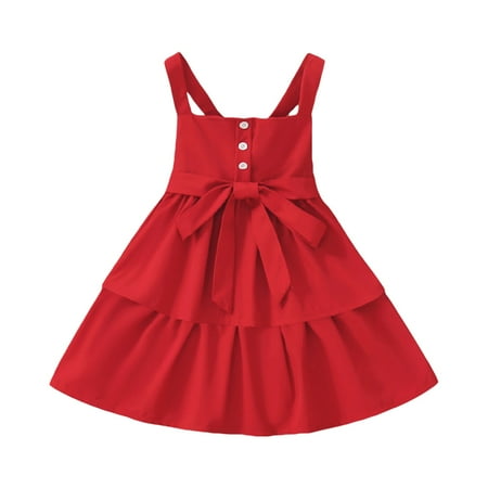

TAIAOJING Girls Sleeveless Dress Toddler Casual Strap Dress Multiple Color Solid Color Button Front Belted Summer Camisole Dress Cute Sundress 2-3 Years