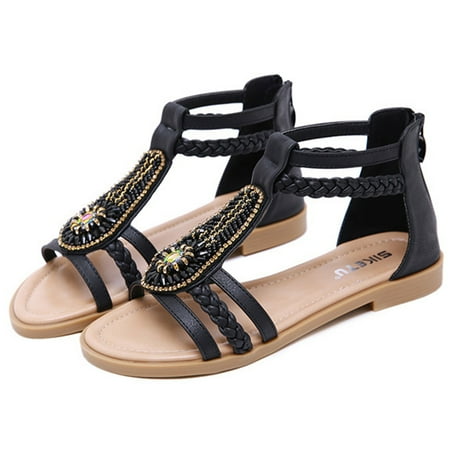 

BRISEZZS Womens Flat Sandals- Beach Sandals Boho Casual Open Toe Roman Summer Sandals #180 Black