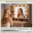 thumbnail image 2 of Enhomee Makeup Vanity with Mirror and 3 Color Lights, Vanity Desk with Charging Station for Bedroom, Oak, 2 of 10