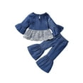 thumbnail image 2 of SAYOO Kid Girls Outfits, Lace Splicing T-Shirt + Bell-Bottom Pants, Blue, 2 of 9