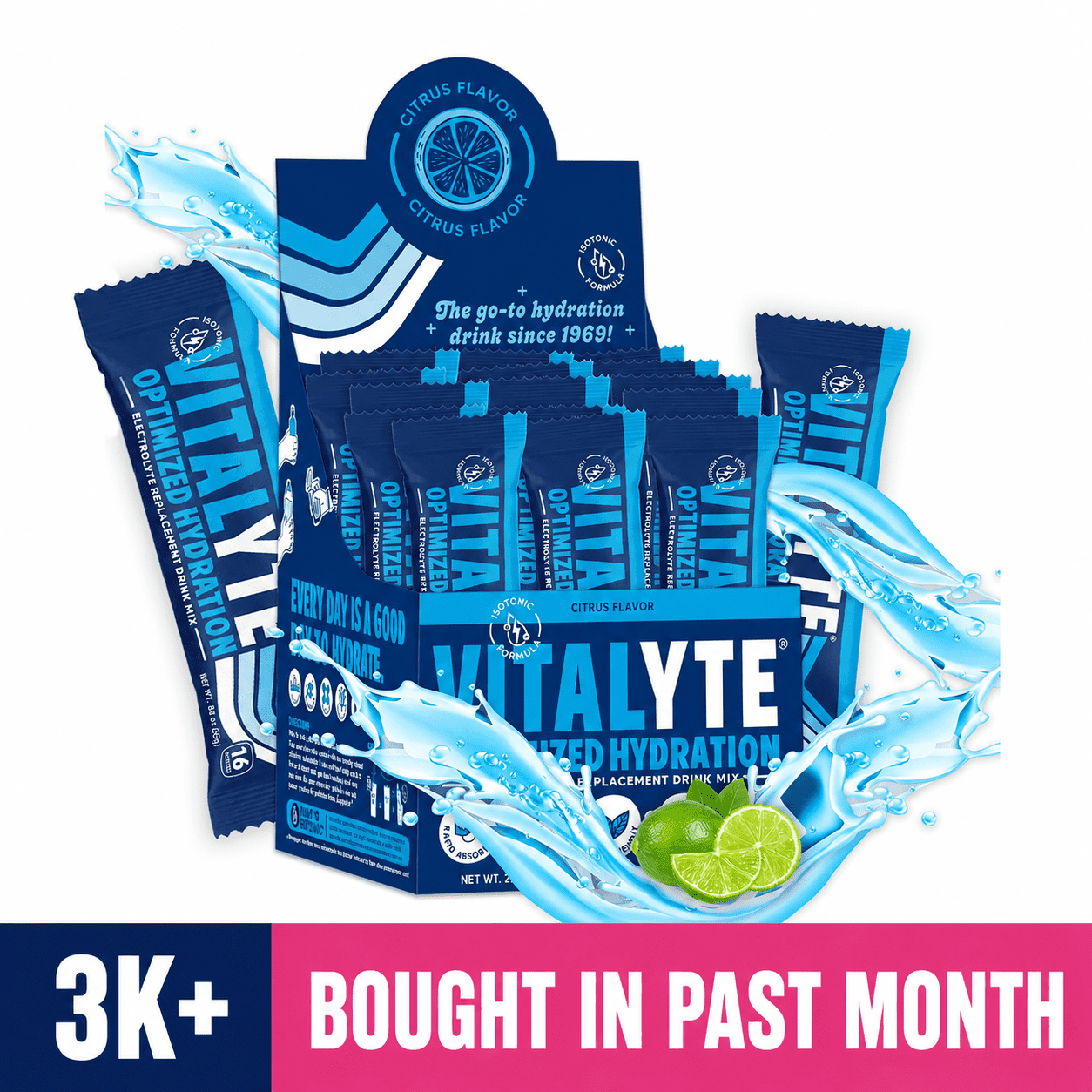 Vitalyte Cool Citrus Electrolyte Powder Packets Mix, Isotonic Hydration, 25 Single Serving Stick Packet