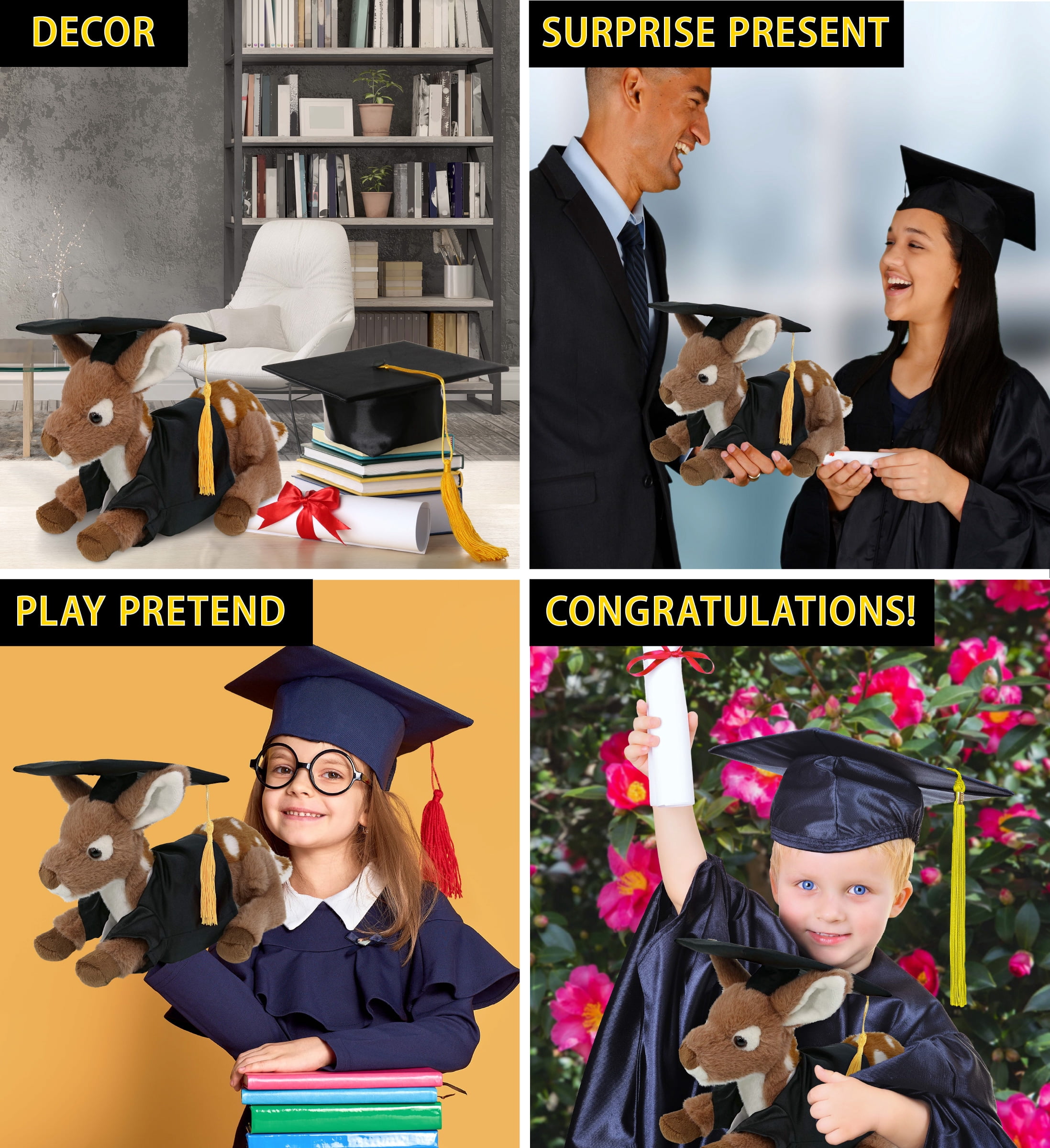 DolliBu Fawn Deer Graduation Plush Toy - Super Soft Deer Plush Graduation Stuffed Animal Dress Up with Graduation Gown and Cap with Tassel Outfit - Congratulatory Graduation Gift - 10 Inches