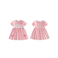 thumbnail image 2 of BemeyourBBs Toddler Baby Girls Big Sister Dress Outfit Spring Summer Plaid Gingham Dress Big Sis Letters Embroidery Short Puff Sleeve Doll Collar Bow Casual Dress Sundress, 2 of 9